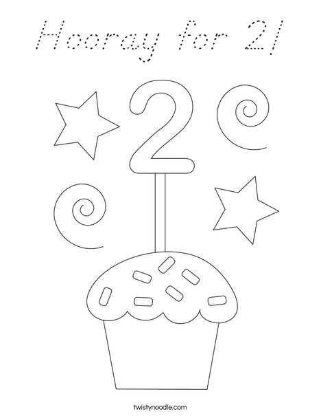 Hooray for 2! Coloring Page