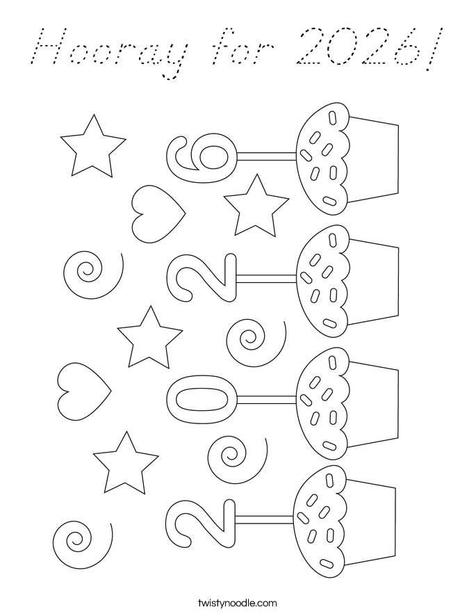 Hooray for 2026! Coloring Page