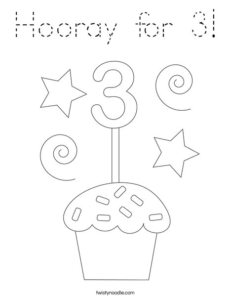 Hooray for 3! Coloring Page