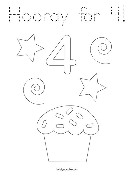 Hooray for 4! Coloring Page