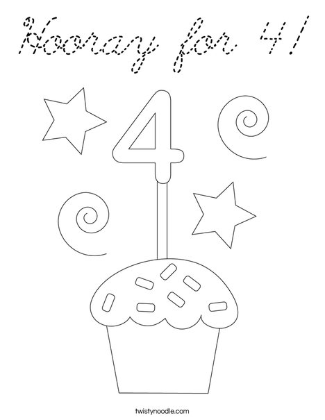 Hooray for 4! Coloring Page