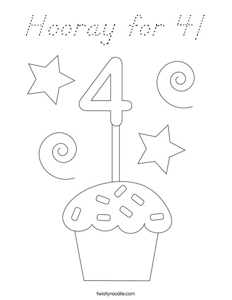 Hooray for 4! Coloring Page