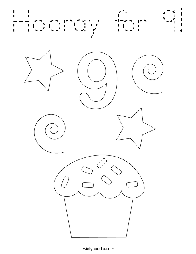 Hooray for 9! Coloring Page