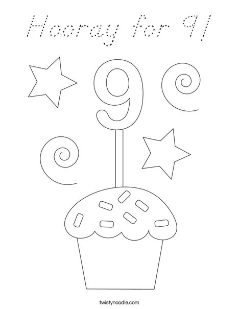 Hooray for 9! Coloring Page