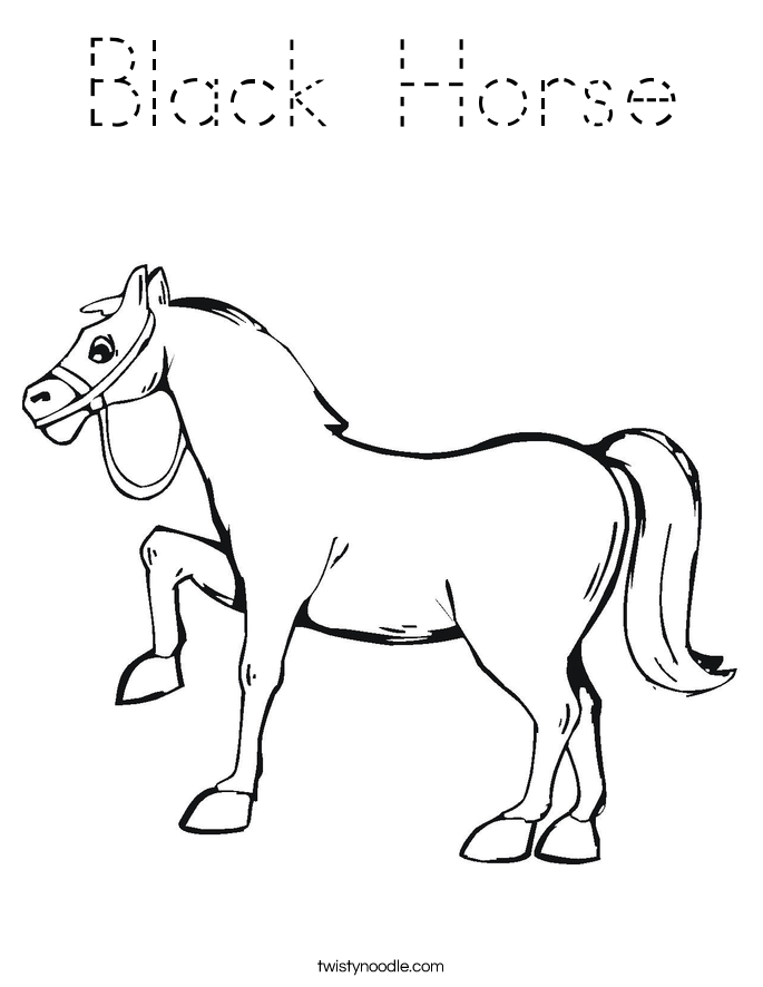 Black Horse Coloring Page - Tracing - Twisty Noodle