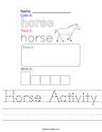 Horse Activity Handwriting Sheet