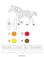 Horse Color by Number Handwriting Sheet