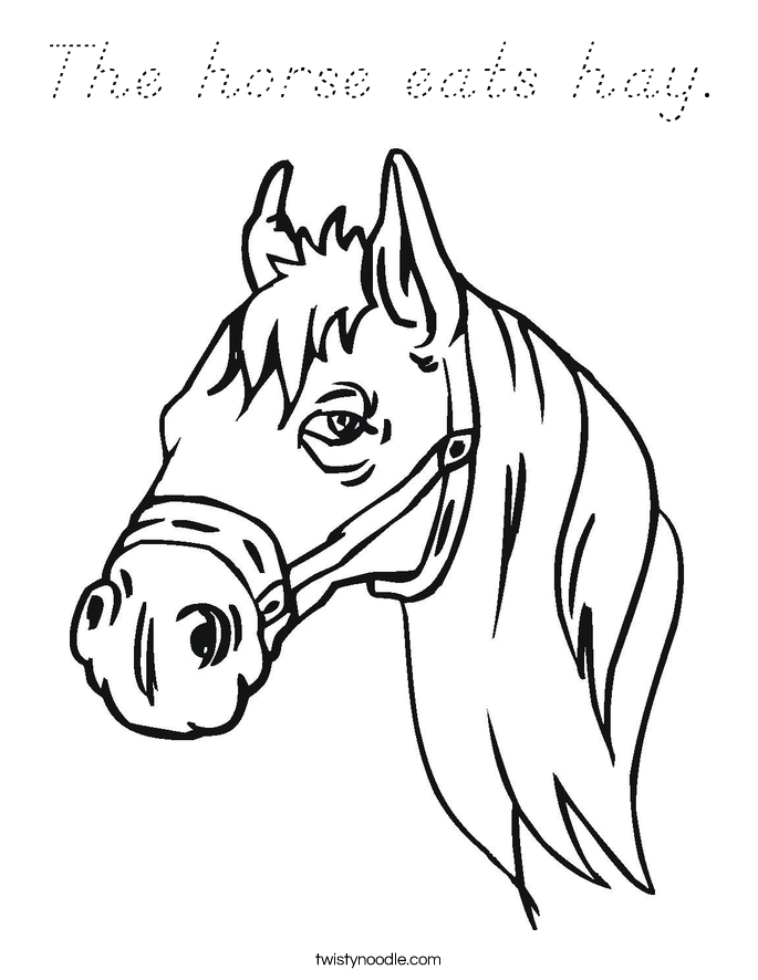 The horse eats hay. Coloring Page