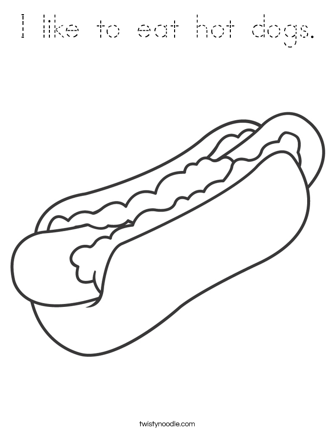 I like to eat hot dogs. Coloring Page
