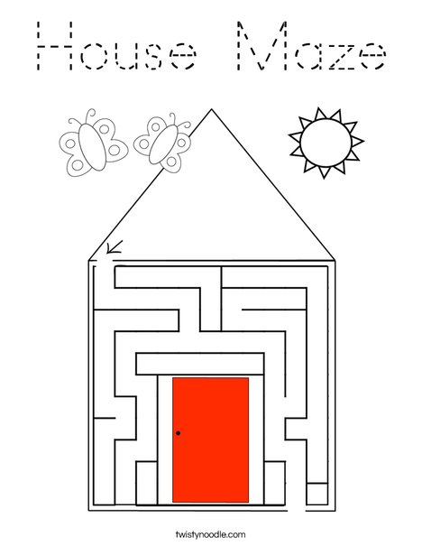 House Maze Coloring Page