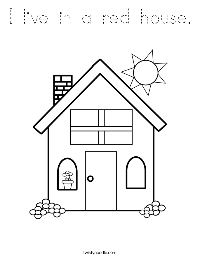 I live in a red house. Coloring Page