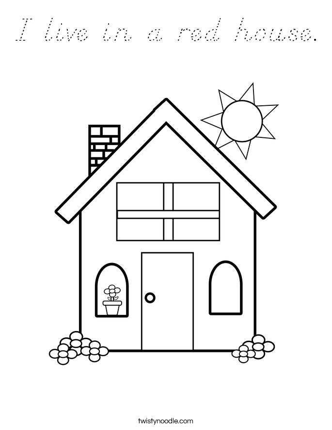 I live in a red house. Coloring Page