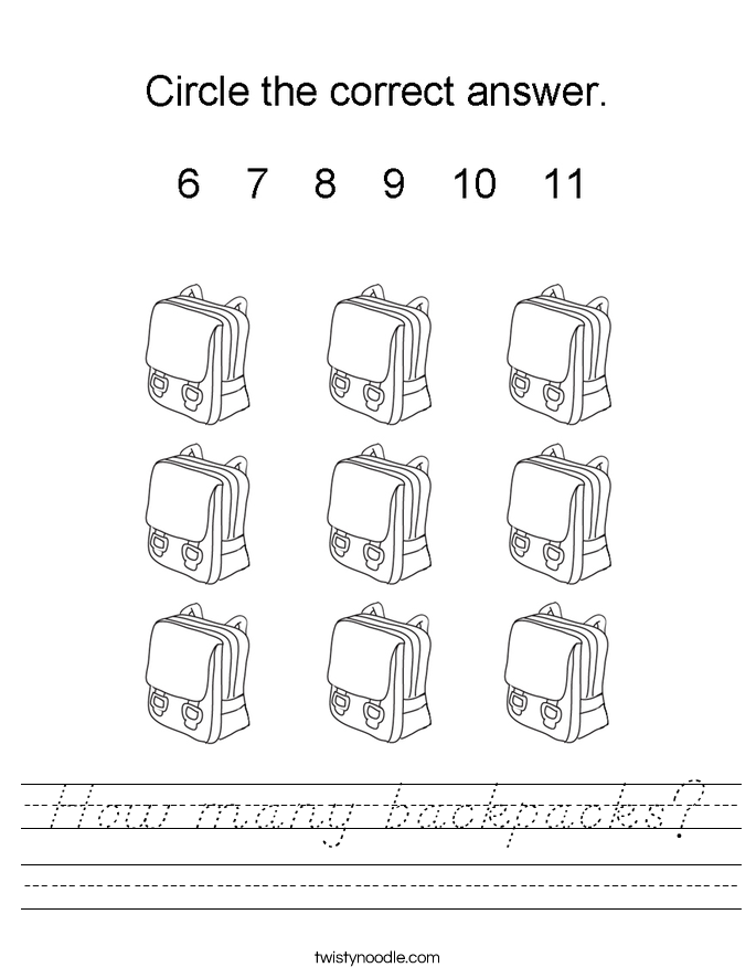 How many backpacks? Worksheet