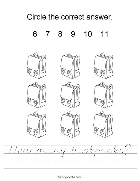 How many backpacks? Worksheet