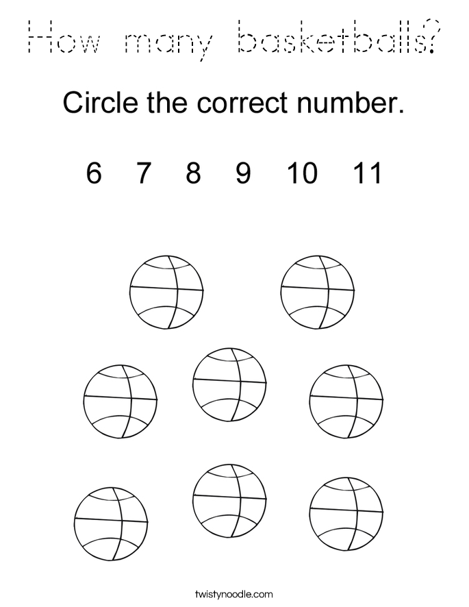 How many basketballs Coloring Page - Tracing - Twisty Noodle