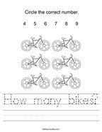 How many bikes Handwriting Sheet