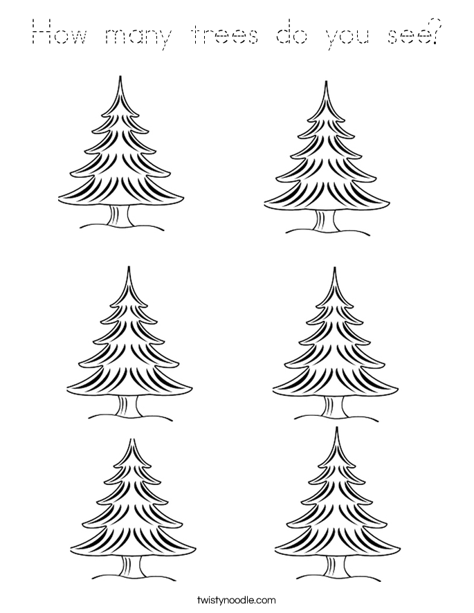 How many trees do you see? Coloring Page