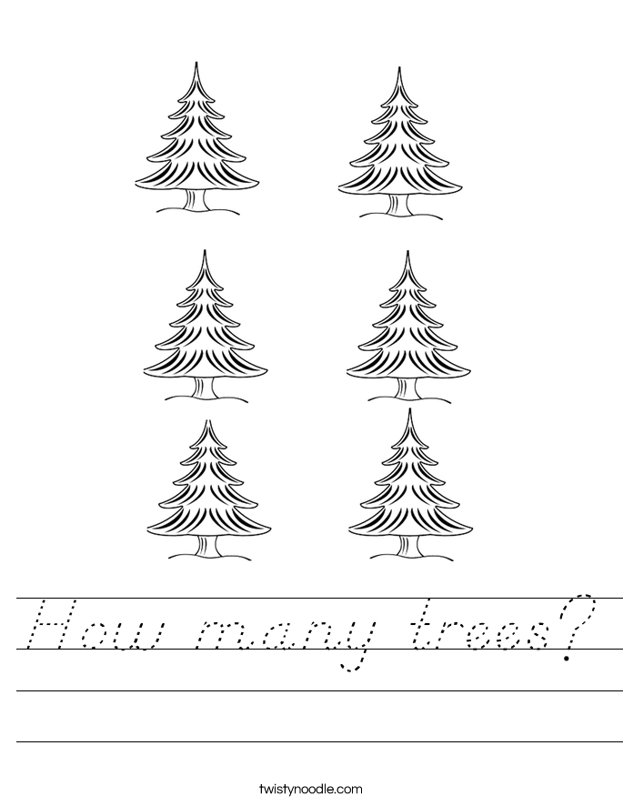 How many trees Worksheet - D'Nealian - Twisty Noodle