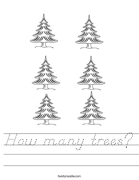 How many trees Worksheet - D'Nealian - Twisty Noodle