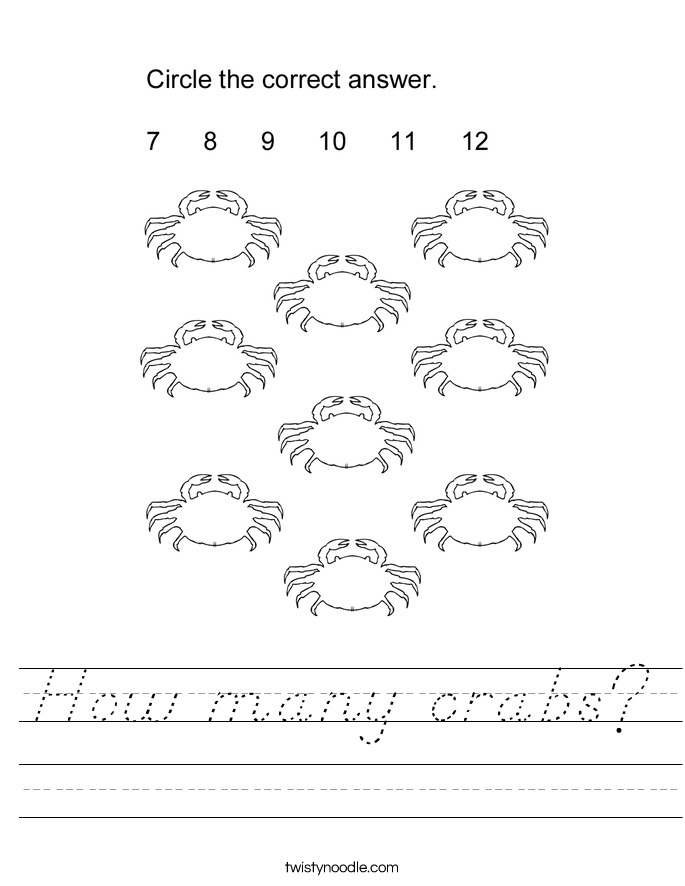 How many crabs Worksheet - D'Nealian - Twisty Noodle