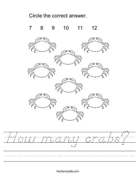How many crabs Worksheet - D'Nealian - Twisty Noodle