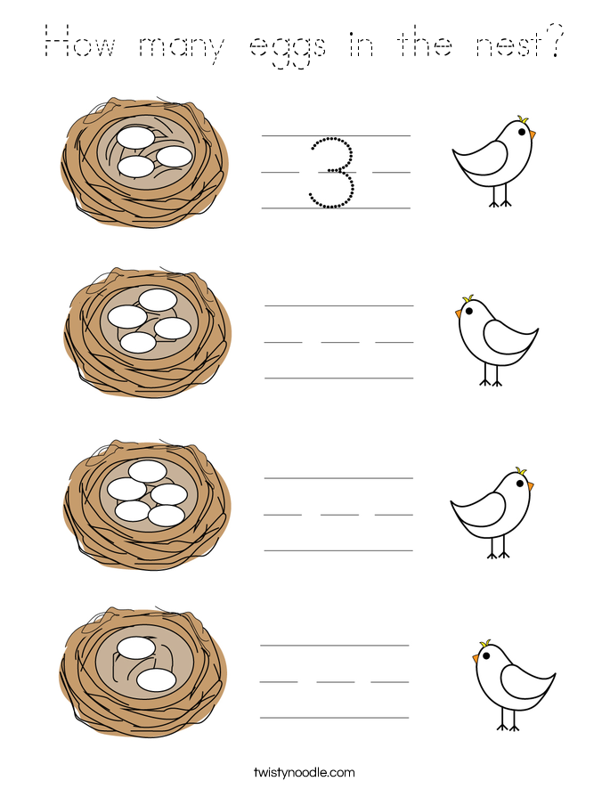 How many eggs in the nest? Coloring Page