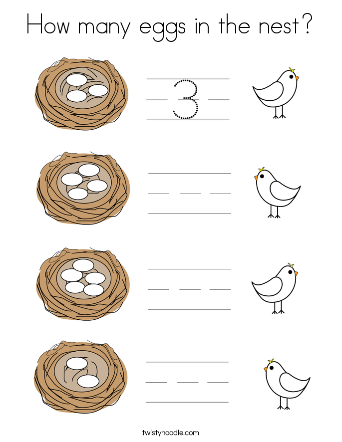 How many eggs in the nest? Coloring Page