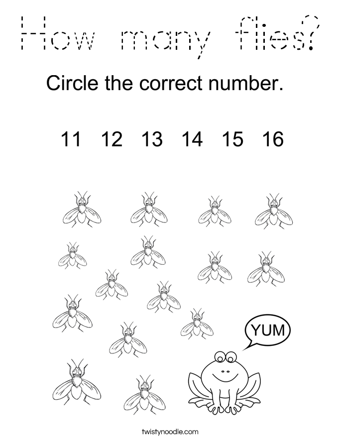 How many flies? Coloring Page