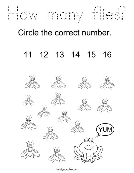 How many flies? Coloring Page