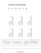 How many giraffes Handwriting Sheet