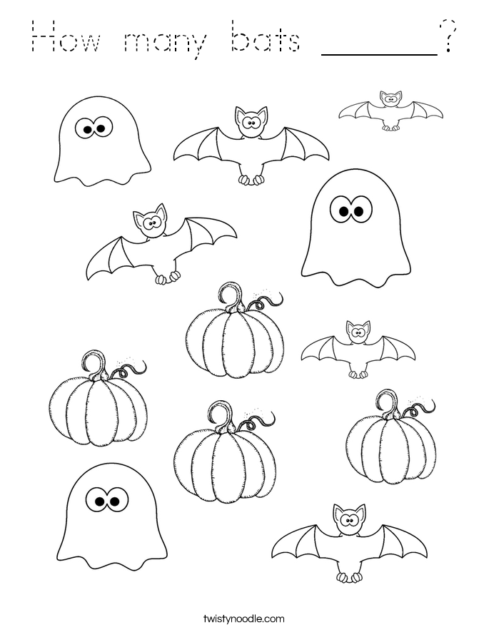 How many bats ______ Coloring Page - Tracing - Twisty Noodle