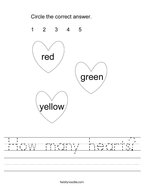 How many hearts Handwriting Sheet