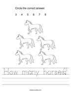 How many horses Handwriting Sheet