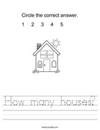 How many houses Handwriting Sheet
