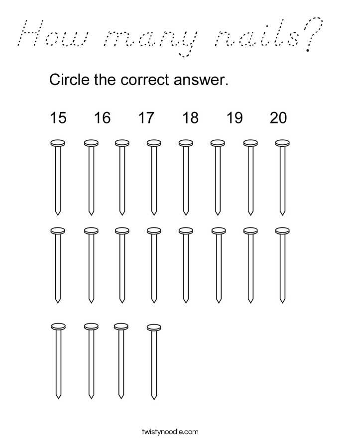 How many nails Coloring Page - D'Nealian - Twisty Noodle