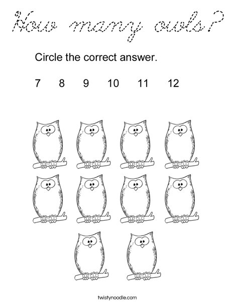 How many owls? Coloring Page