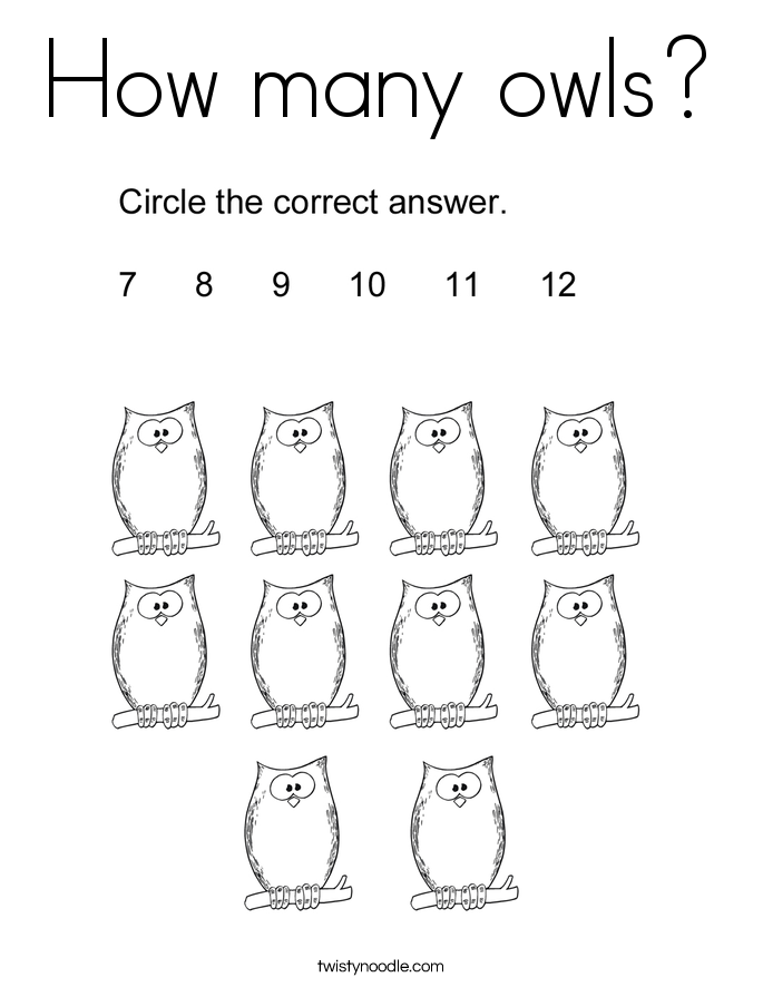 How many owls? Coloring Page