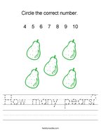 How many pears Handwriting Sheet