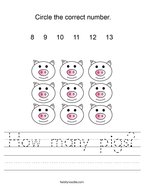 How many pigs Handwriting Sheet