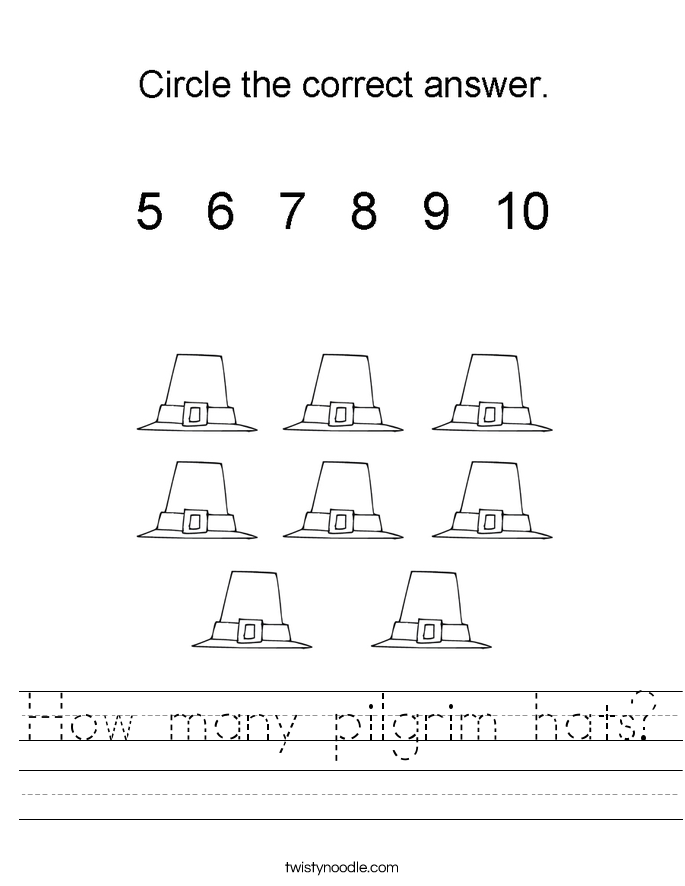 How many pilgrim hats? Worksheet