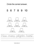 How many pilgrim hats Handwriting Sheet