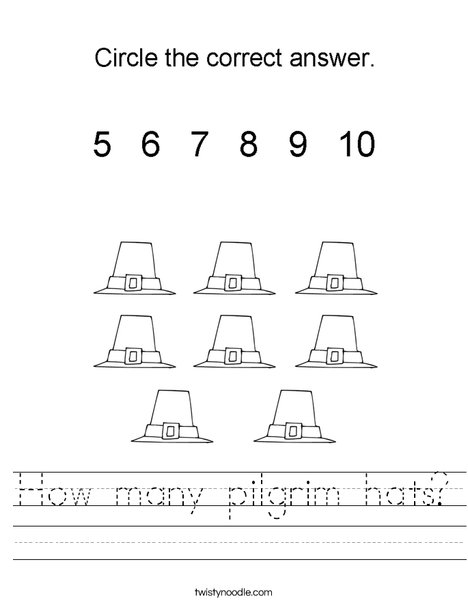 How many pilgrim hats? Worksheet