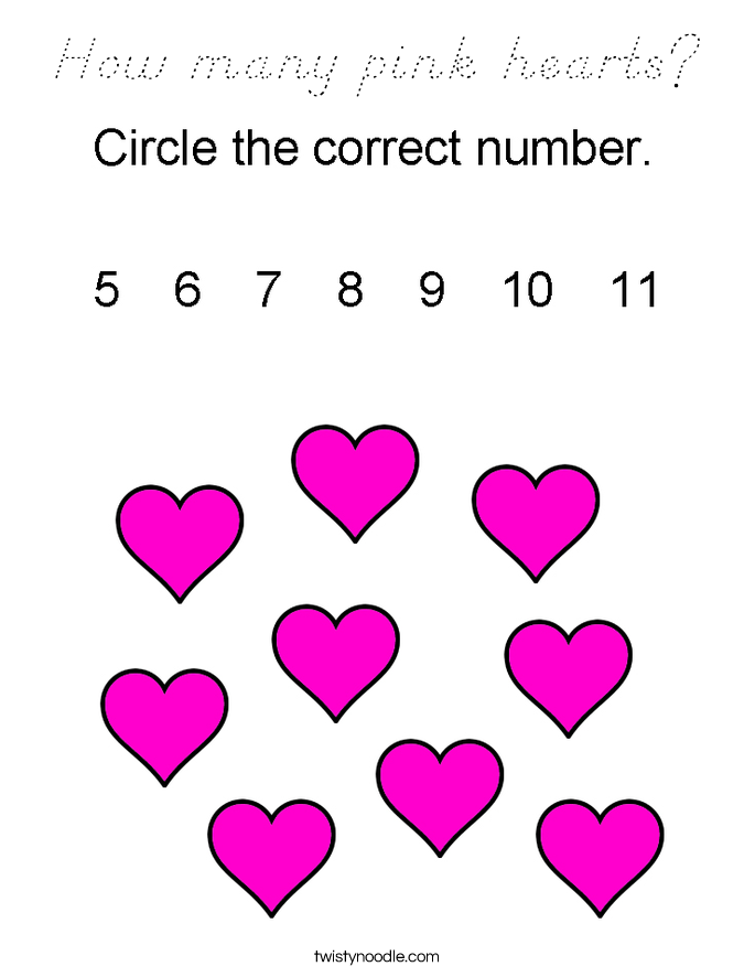 How many pink hearts? Coloring Page
