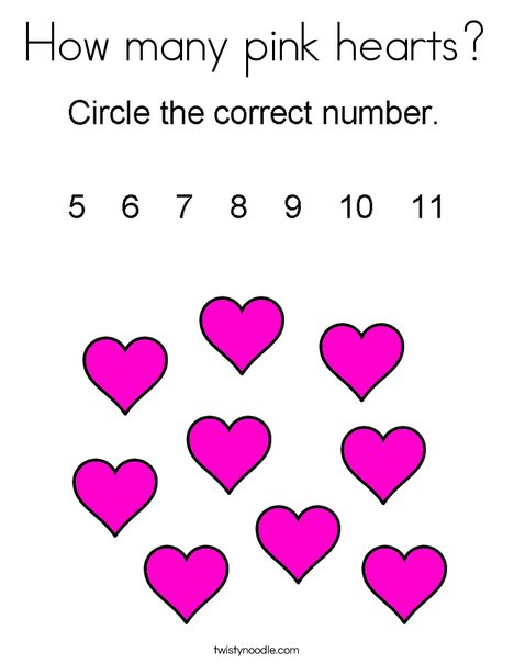 How many pink hearts? Coloring Page