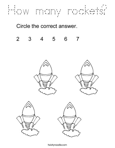 How many rockets Coloring Page - Tracing - Twisty Noodle