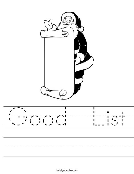 Good List Worksheet - Twisty Noodle