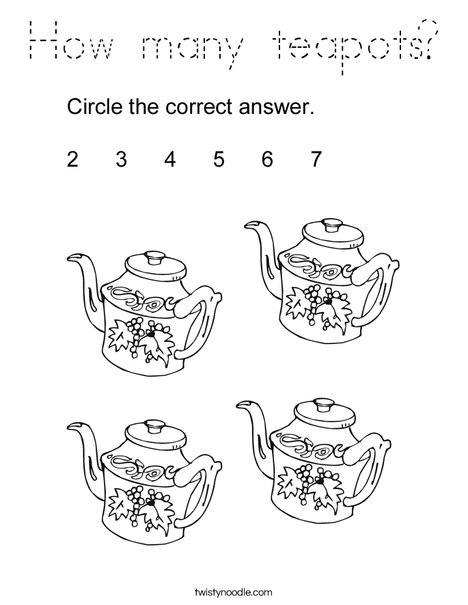 How many teapots? Coloring Page