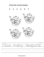 How many teapots Handwriting Sheet