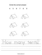 How many tents Handwriting Sheet
