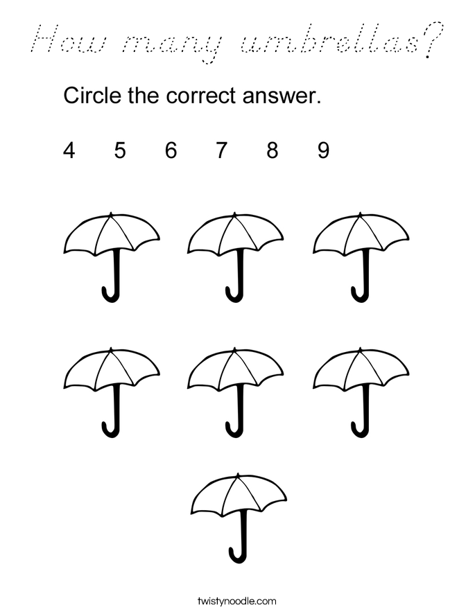 How many umbrellas? Coloring Page